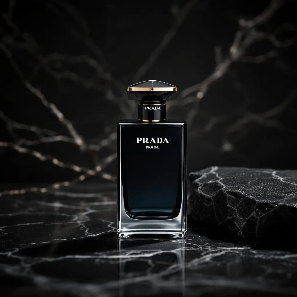 Parfum Prada L'Homme Prada de Prada - flacon cuir Saffiano noir, iris poudré