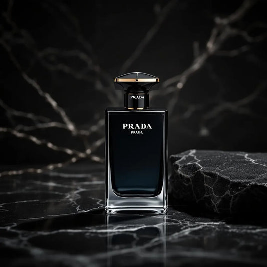 Parfum Prada L'Homme Prada de Prada - flacon cuir Saffiano noir, iris poudré